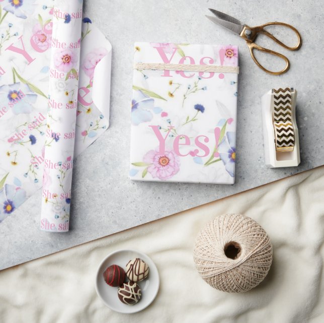 Glossy Wrapping Paper Floral She said Yes! (Crafts)