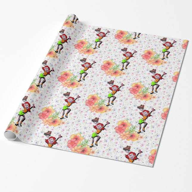 Glossy Wrapping Paper, Floral Skating Wrapping Paper (Unrolled)