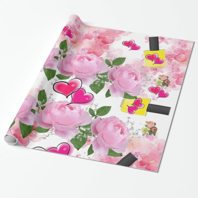 Glossy Wrapping Paper, Floral Yellow Nail Polish Wrapping Paper (Unrolled)
