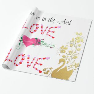 Glossy Wrapping Paper, Gold Swan Love is Air Paper