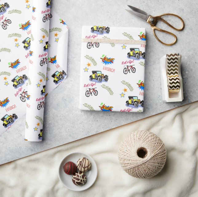 Glossy Wrapping Paper Hero Bicycle Car Airplane  (Crafts)