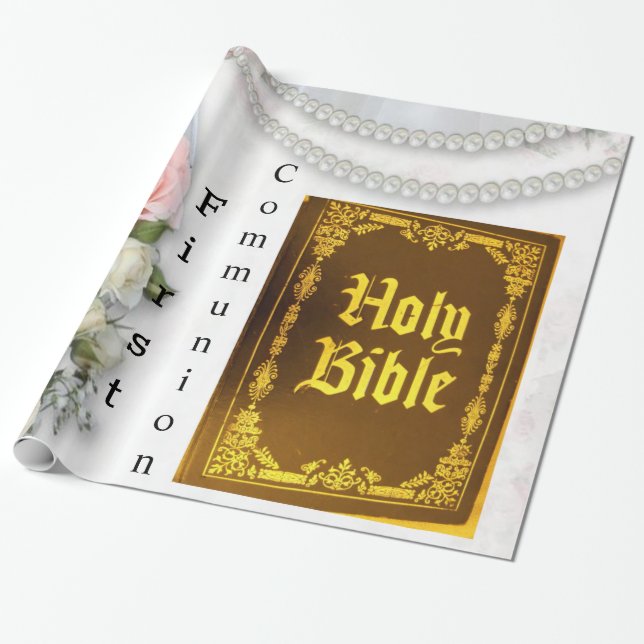 Glossy Wrapping Paper, Holy Bible First Communion Paper (Unrolled)