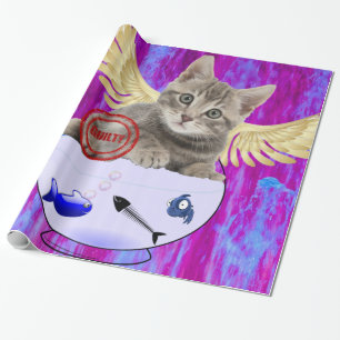 Glossy Wrapping Paper, Kitten Fish Guilty Paper