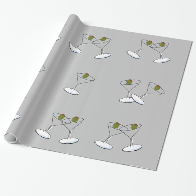 Glossy Wrapping Paper, Martini Glasses  Gray Paper (Unrolled)