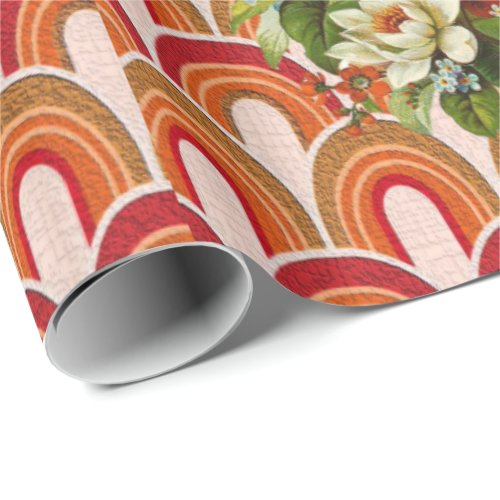 Glossy Wrapping Paper Orange Floral