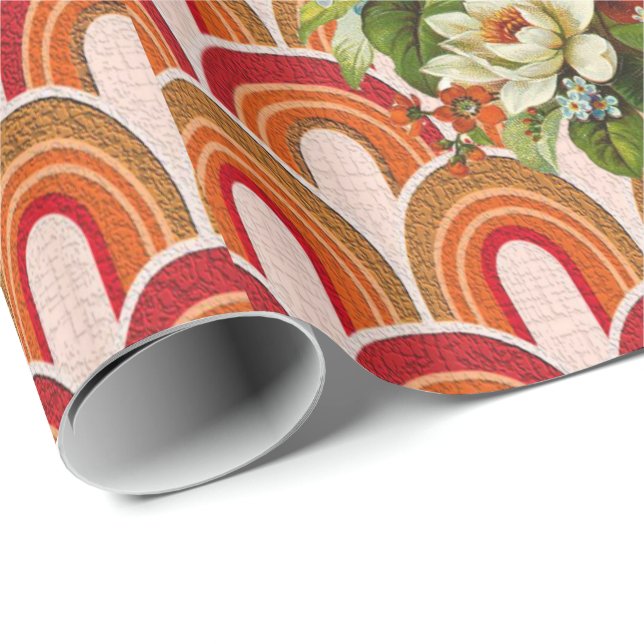 Glossy Wrapping Paper Orange Floral (Roll Corner)