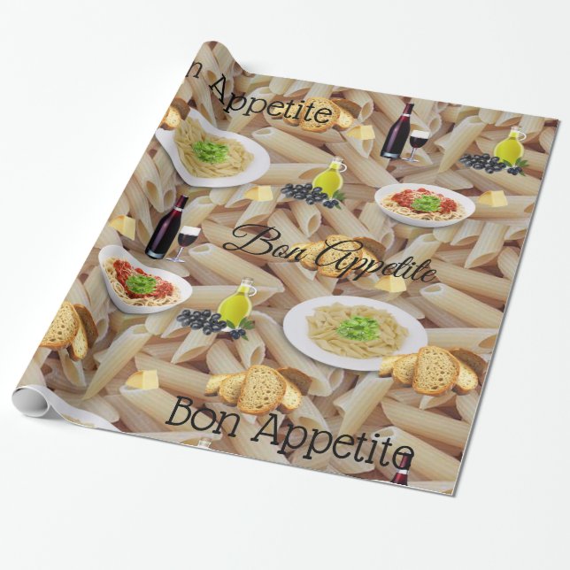 Glossy Wrapping Paper, Pasta Red Wine Bread Olives Paper (Unrolled)