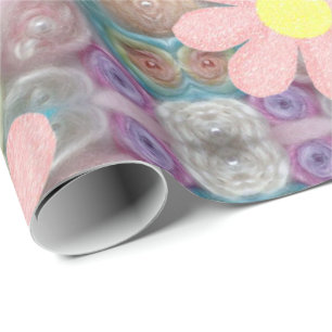 Glossy Wrapping Paper Pastel Pink Flowers