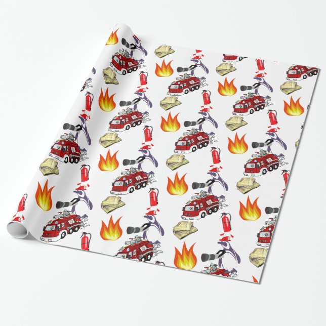 Glossy Wrapping Paper, Penguin Fire Fireman Paper (Unrolled)