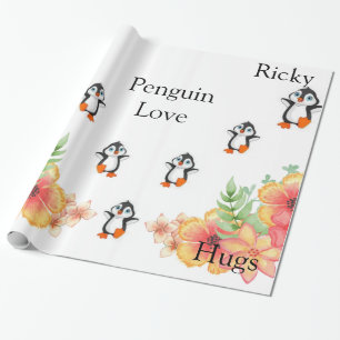 Glossy Wrapping Paper, Penguin Love Floral Paper