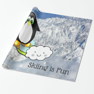 Glossy Wrapping Paper, Penguin Skiing is Fun Wrapping Paper