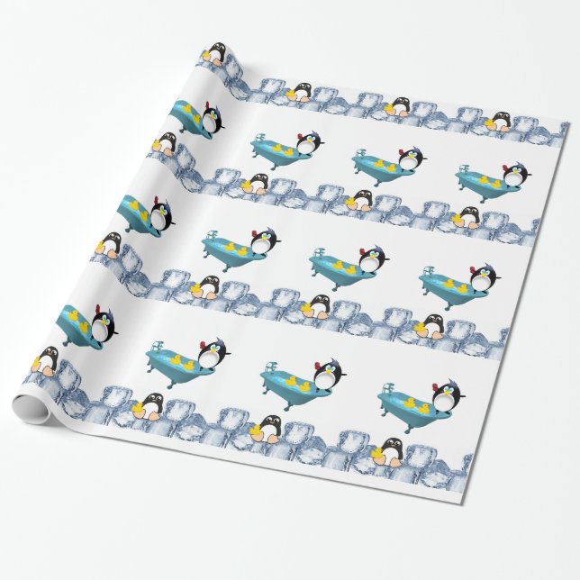 Glossy Wrapping Paper, Penguin Yellow Ducks Bath Wrapping Paper (Unrolled)