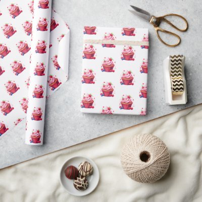Glossy Wrapping Paper Pink Cupcake 