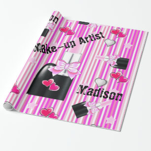 Glossy Wrapping Paper, Pink Lipstick Pink Stripe Wrapping Paper