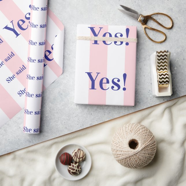 Glossy Wrapping Paper Pink Stripe She said Yes! (Crafts)