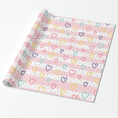 Glossy Wrapping Paper Pink &amp; White Stripe Hearts