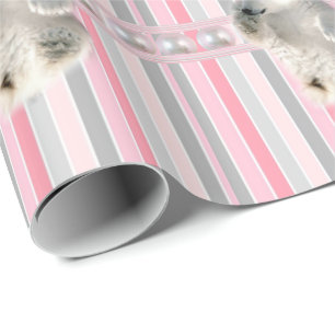 Glossy Wrapping Paper Polar Bear Pink Stripe