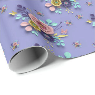 Glossy Wrapping Paper Purple Floral Roses