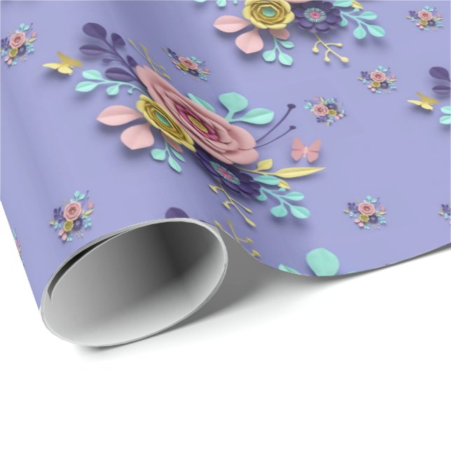 Glossy Wrapping Paper Purple Floral Roses (Roll Corner)