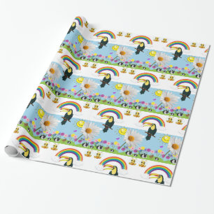 Glossy Wrapping Paper, Rainbow Parrots Sun Rabbits Paper
