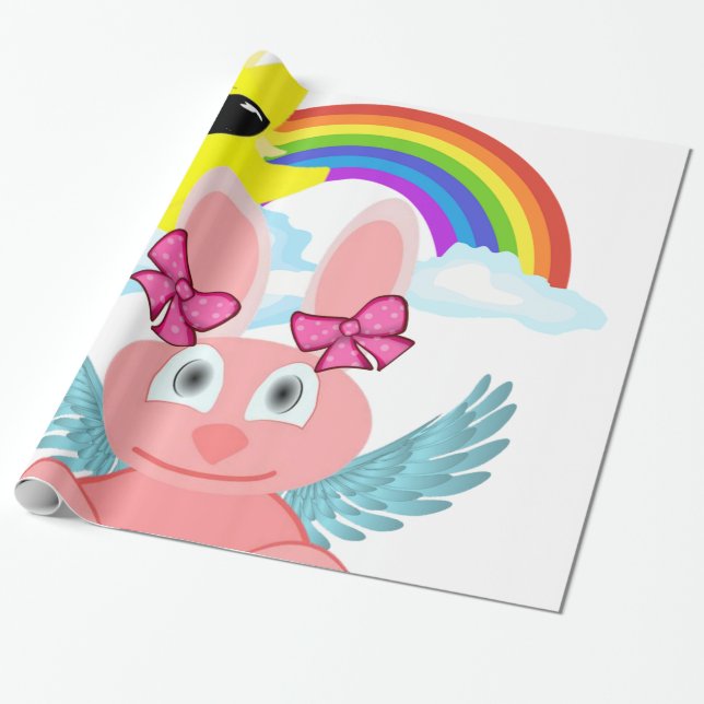 Glossy Wrapping Paper, Rainbow Rabbit Sun Wrapping Paper (Unrolled)