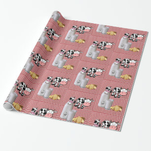 Glossy Wrapping Paper, Red Plaid Cow Milk Bread Wrapping Paper