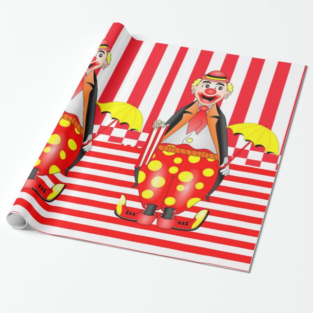 Glossy Wrapping Paper, Red Stripe Clown Popcorn Paper (Unrolled)
