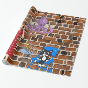 Glossy Wrapping Paper, Retro Woman Black  Cat Paper