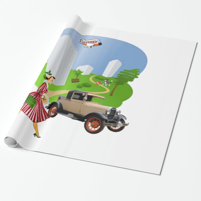 Glossy Wrapping Paper, Retro Woman Paper (Unrolled)