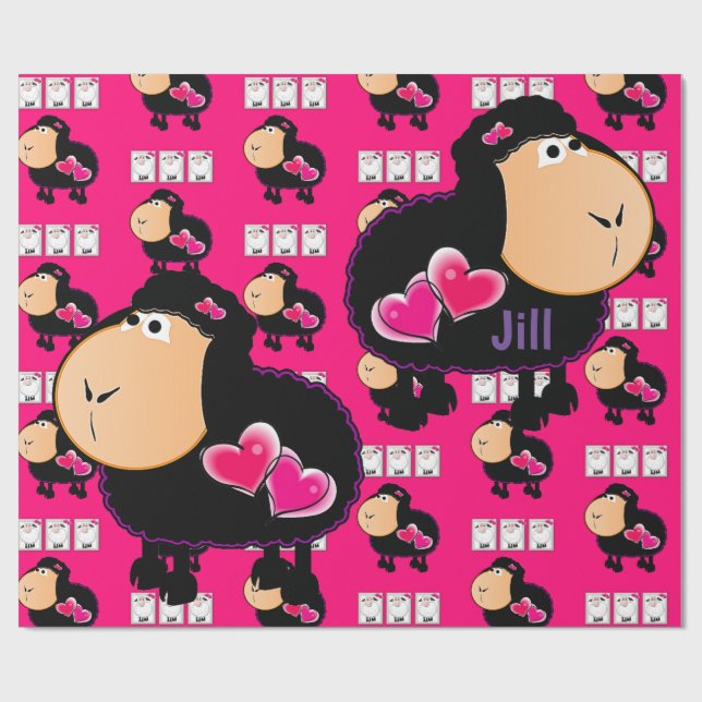 Glossy Wrapping Paper, Sheep Pink Hearts Wrapping Paper (Flat)