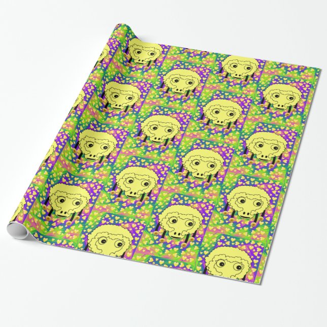 Glossy Wrapping Paper, Sheep Yellow Hearts Wrapping Paper (Unrolled)