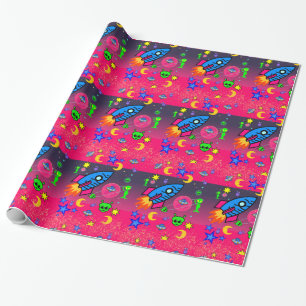 Glossy Wrapping Paper, Spaceships Aliens Wrapping Paper