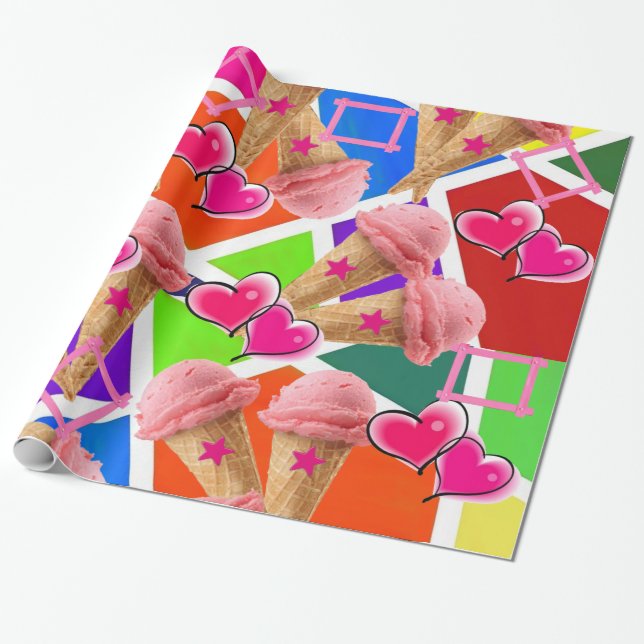 Glossy Wrapping Paper, Strawberry Ice Cream Paper (Unrolled)