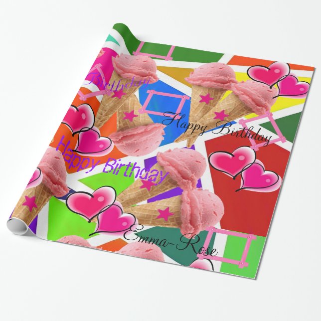 Glossy Wrapping Paper, Strawberry Ice Cream Paper (Unrolled)