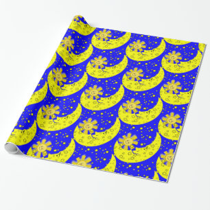 Glossy Wrapping Paper, Sun Moon Blue Yellow Wrapping Paper