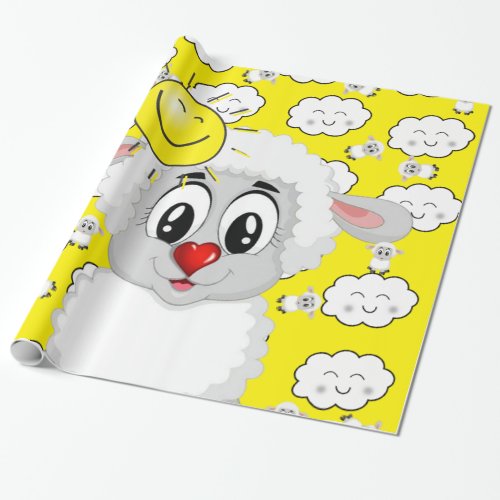 Glossy Wrapping Paper Sun Sheep Clouds Yellow Wrapping Paper