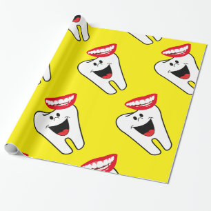 Glossy Wrapping Paper, Teeth Smile Dentist Yellow Wrapping Paper