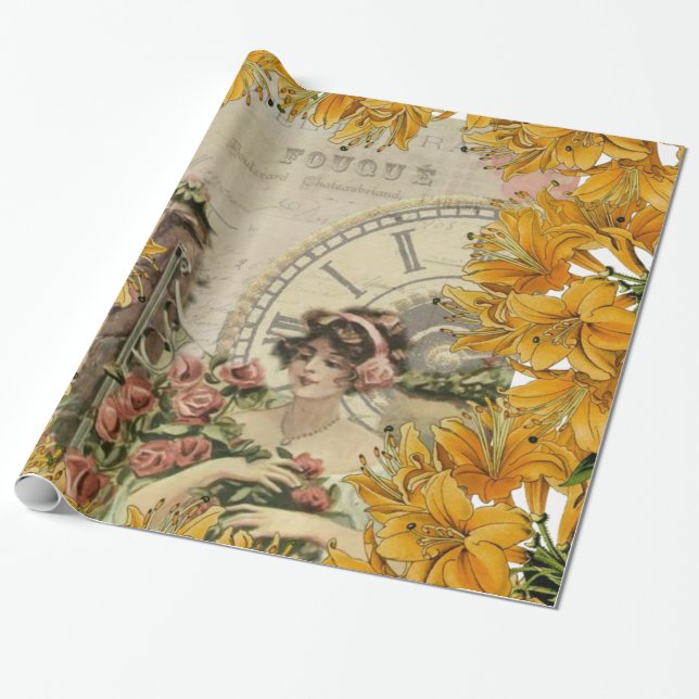 Glossy Wrapping Paper, Victorian Floral Wrapping Paper (Unrolled)