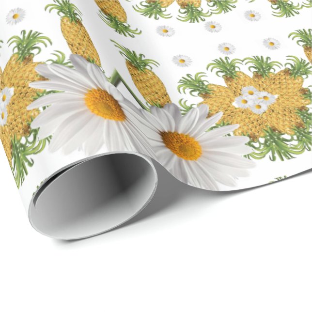 Glossy Wrapping Paper White Daisy Pineapples (Roll Corner)