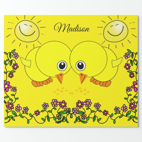 Glossy Wrapping Paper Yellow Chicks Sun Floral Wrapping Paper