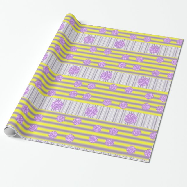 Glossy Wrapping Paper, Yellow Purple Stripe Paper (Unrolled)