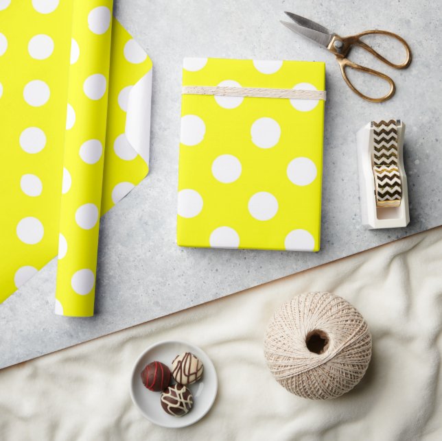 Glossy Wrapping Paper Yellow & White Polka dot  (Crafts)