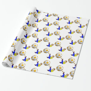 Glossy Wrapping Paper, Yellow White Soccer Ball Wrapping Paper