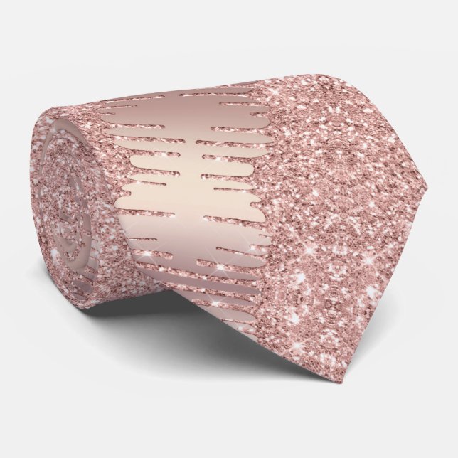 Glosy Shiny Neck Tie Rose Gold Blush Glitter Drips (Rolled)