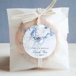 Gloucester Cape Ann Elegant Navy Wedding Favor Classic Round Sticker<br><div class="desc">This Gloucester, MA round Thank You sticker is perfect for your destination wedding on Cape Ann, whether you're tying the knot at Cruiseport Gloucester, Beauport Hotel, The Elks Bass Rocks or the Hammond Castle Museum. This elegant nautical navy blue Gloucester map label is also just right for your wedding on...</div>