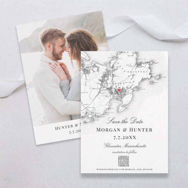 Gloucester Cape Ann Save the Date Elegant QR code (Gloucester Massachusetts QR code black and white save the date)