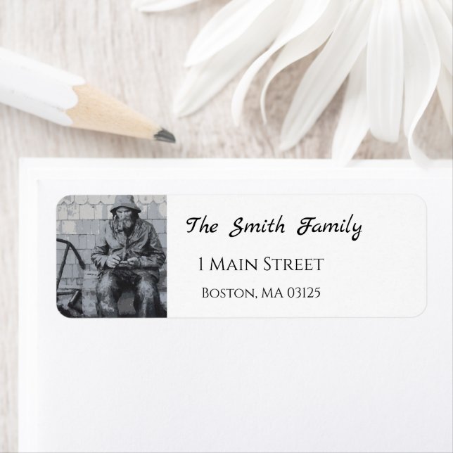 Gloucester Fisherman Mending His Nets Address Label (Insitu)