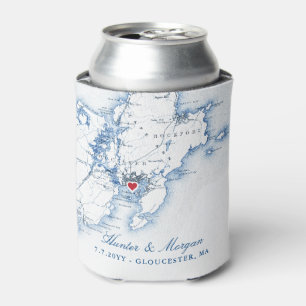 Gloucester, MA Map Wedding Favor Drink Holder Can Cooler