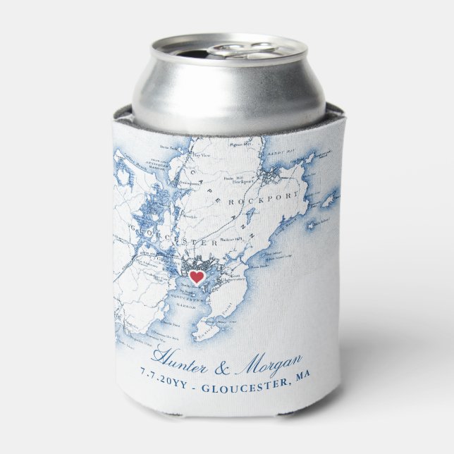 Gloucester, MA Map Wedding Favor Drink Holder Can Cooler (Can Front)