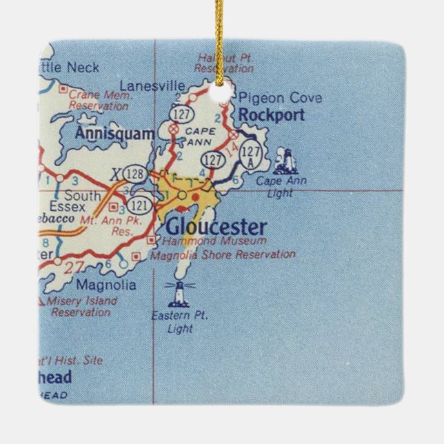 Gloucester MA Vintage Map Ceramic Ornament (Back)